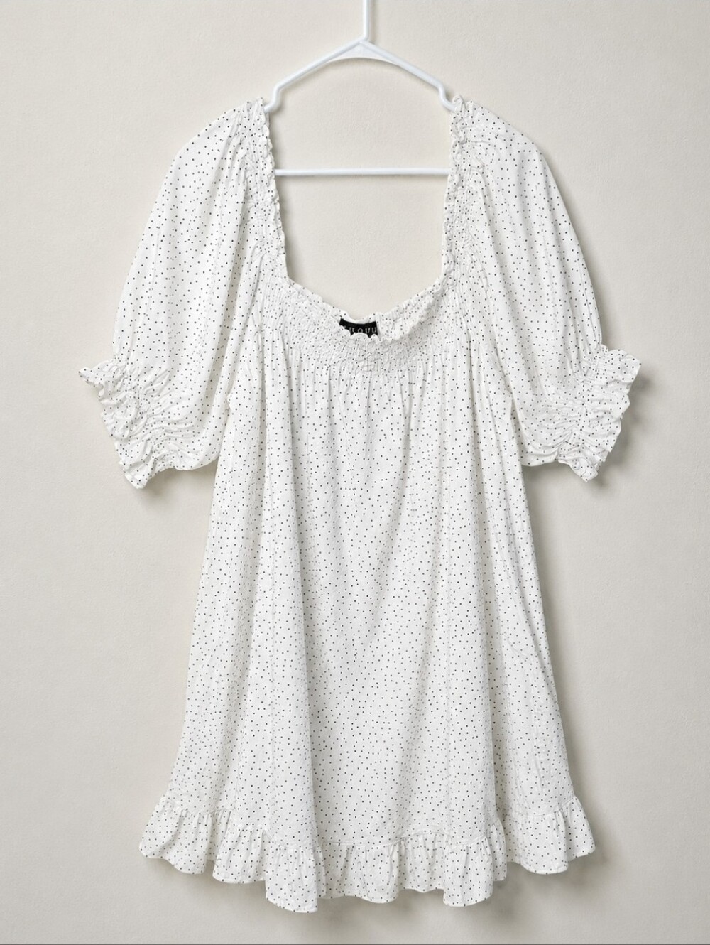 Eloquii Polka Dot Linen Blend Off Shoulder Smocked Ruffle Mini Dress 18/20 Plus